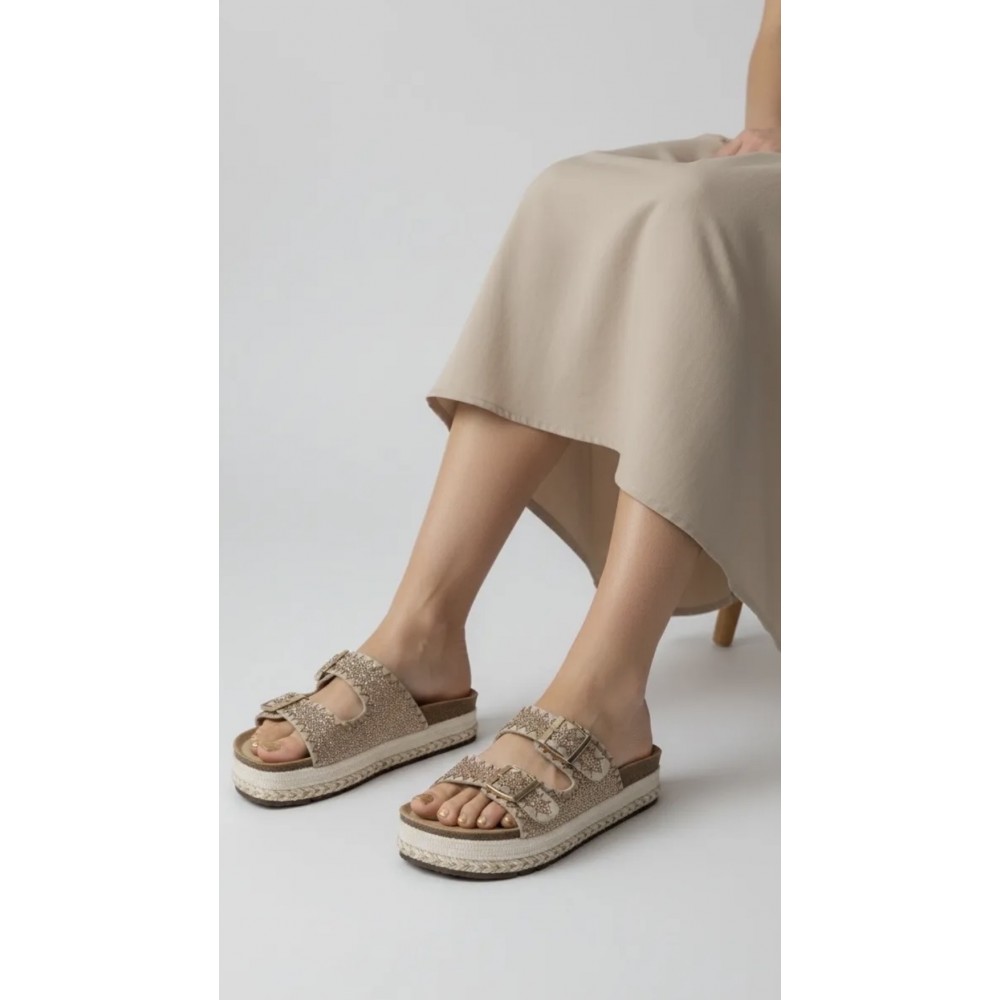 Slide, two bar beaded gold