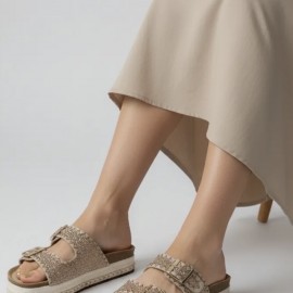 Slide, two bar beaded gold