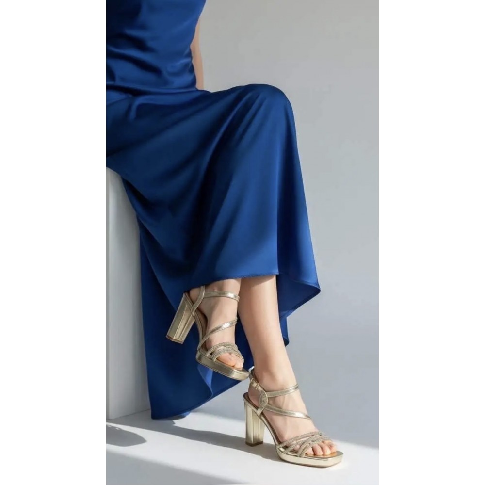 Dress sandal, gold platform sandal with high block heel 