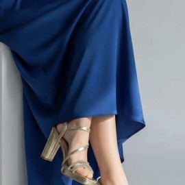 Dress sandal, gold platform sandal with high block heel 