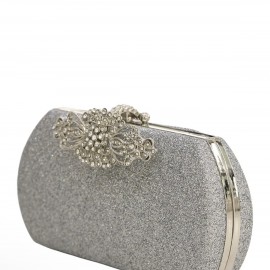 Silver compact clutch bag with decorative clasp