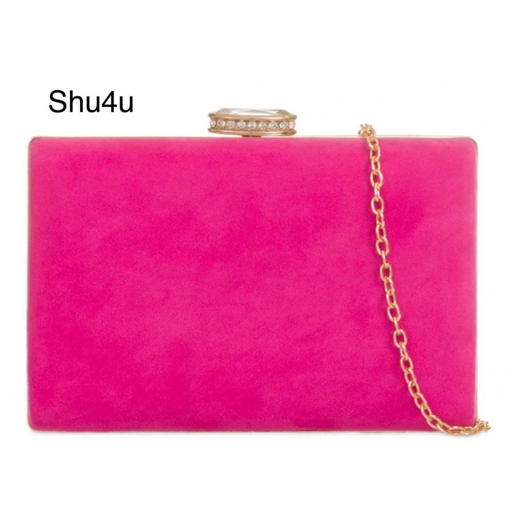 Dress bag, fuchsia suede box bag