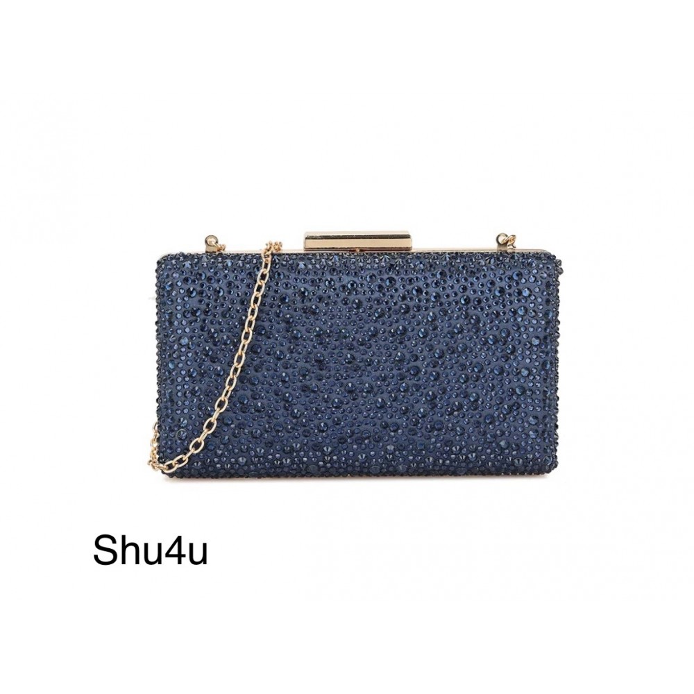 Dress bag, navy diamanté clutch bag