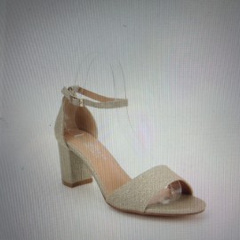 Dress sandal, gold glitter low block heel sandal 