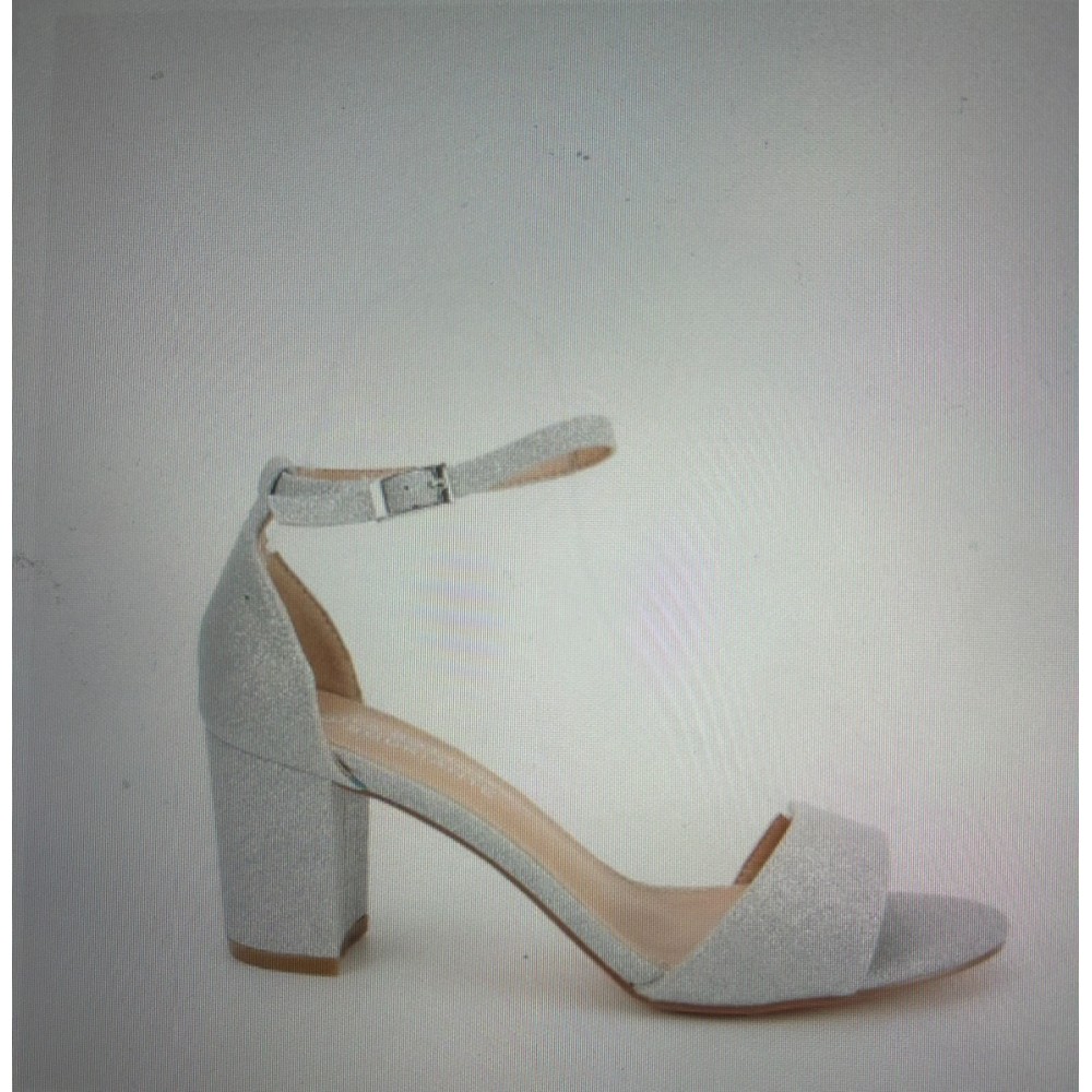 Dress sandal in silver glitter with a block heel