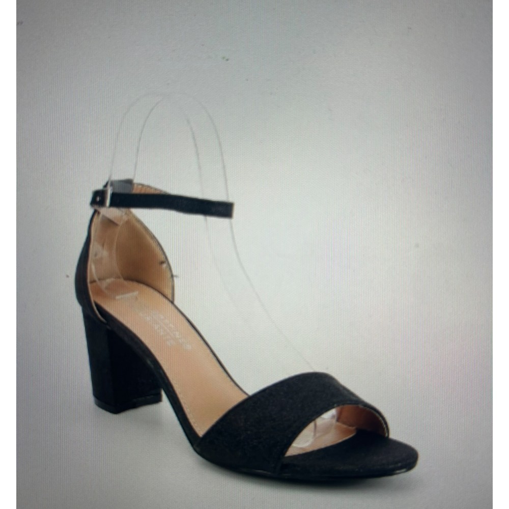 Dress sandal in black glitter with block heel