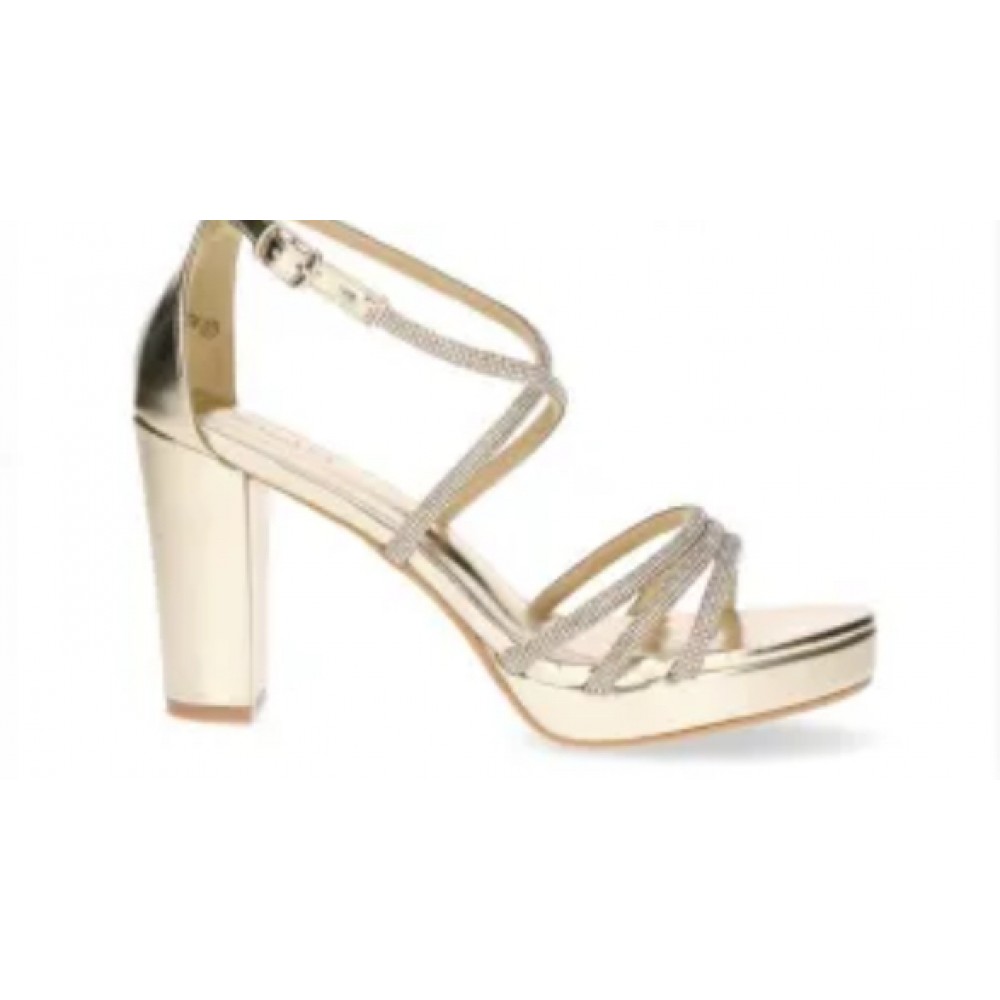 Dress sandal, gold platform block heel dress sandal