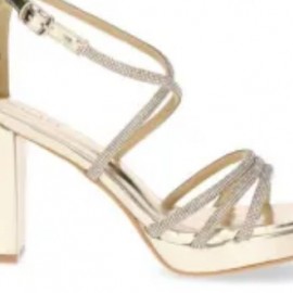 Dress sandal, gold platform block heel dress sandal