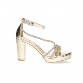 Dress sandal, gold platform sandal with block heel