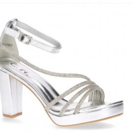 Dress sandal, silver platform sandal with block heel
