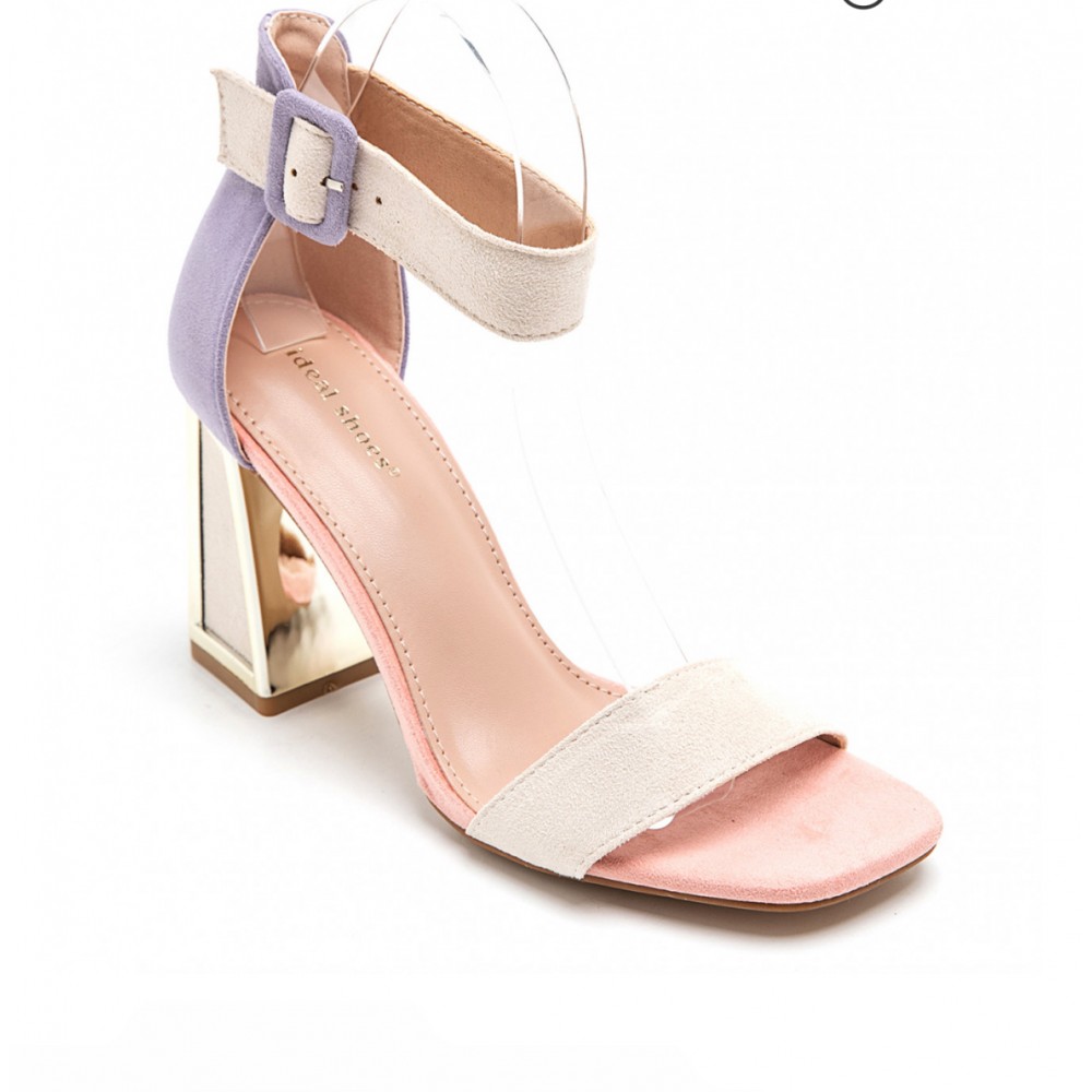 Dress sandal with block heel in beige tones