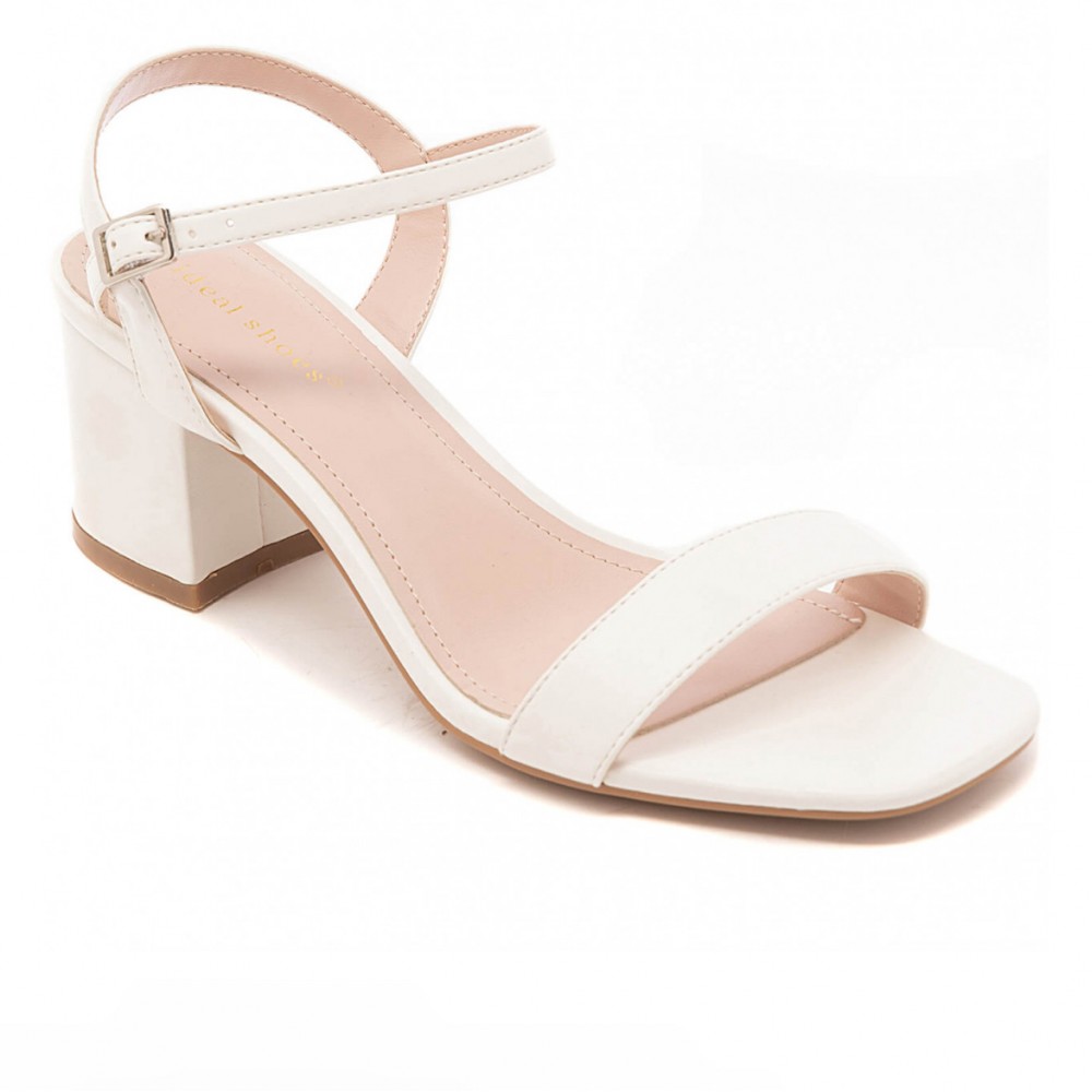 Dress sandal with low block heel in white