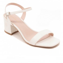 Dress sandal with low block heel in white