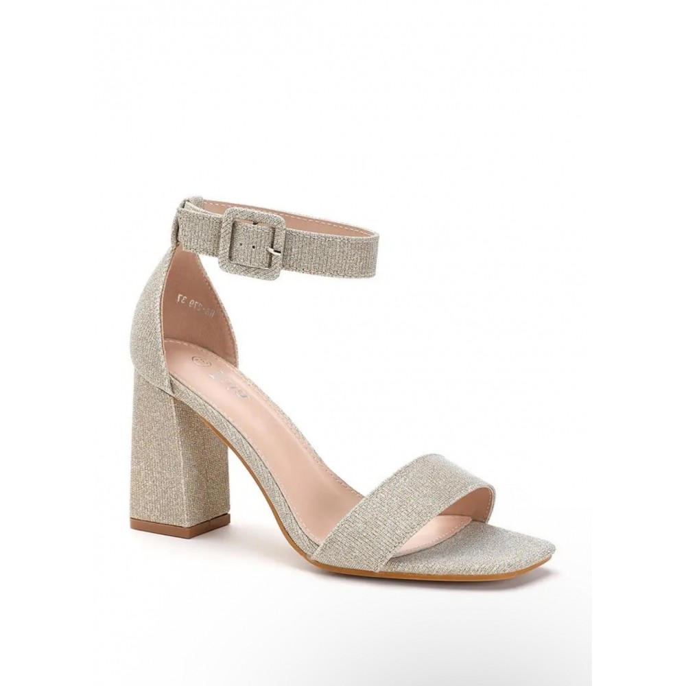 Dress sandal with block heel in gold