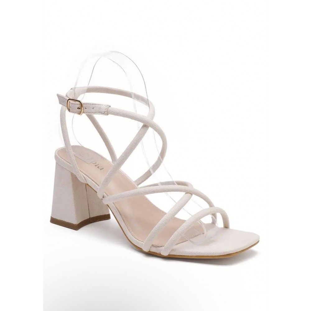 Dress sandal in beige with straps and block heel