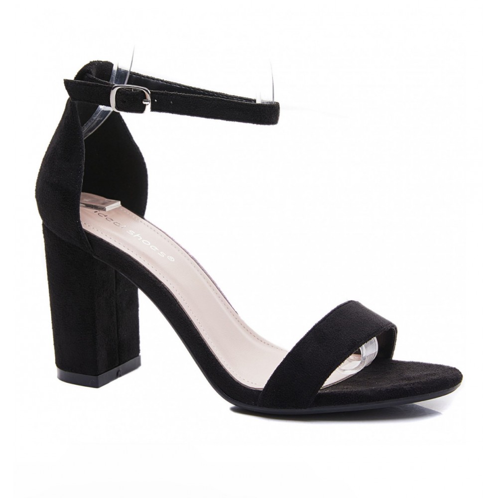 Dress sandal in black suede with high block heel