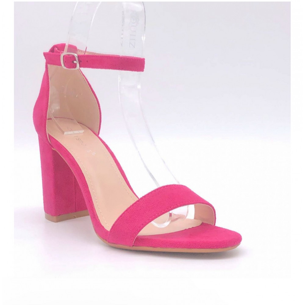 Dress sandal in fuchsia suedette with high block heel