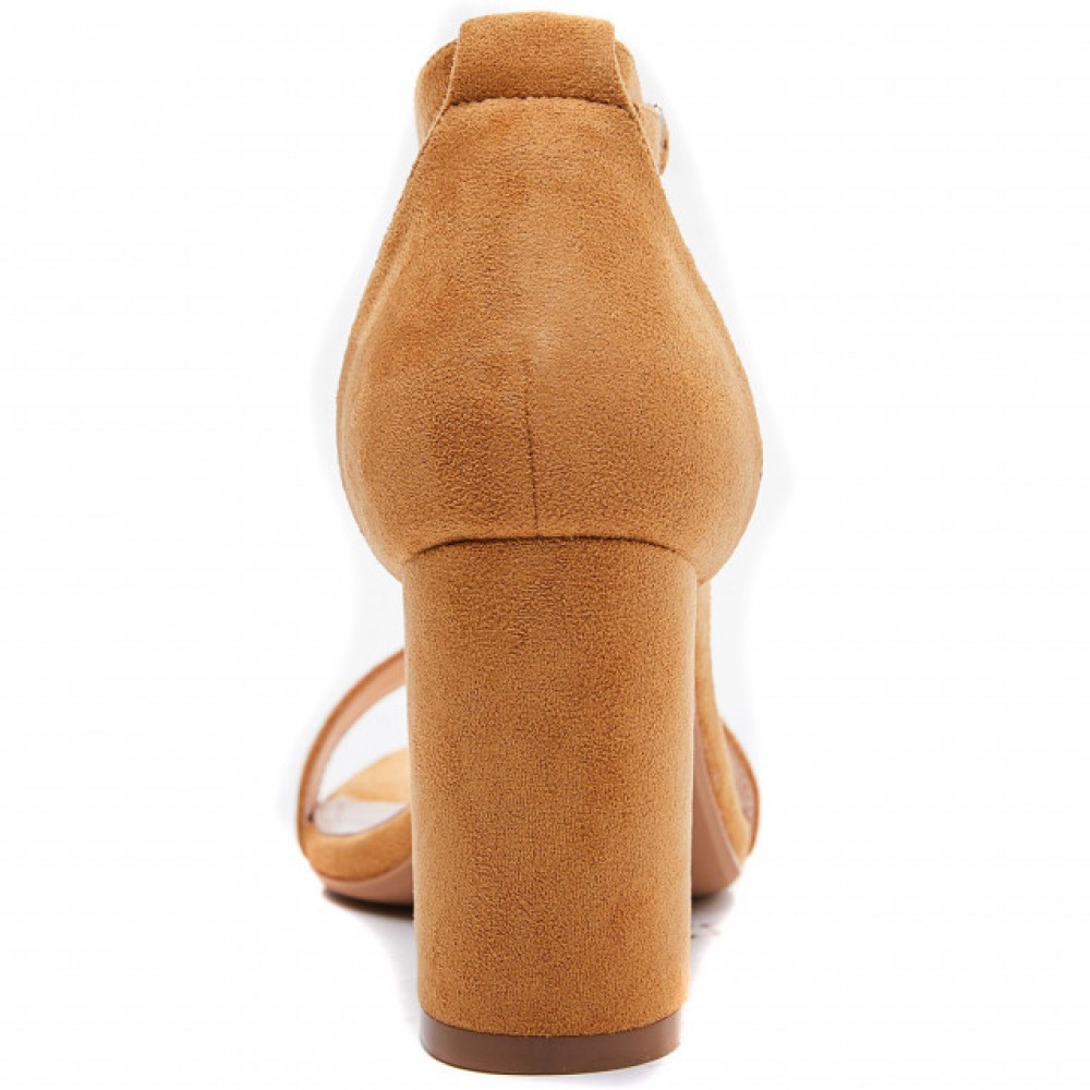 Sandal, camel block heel barely there sandal.