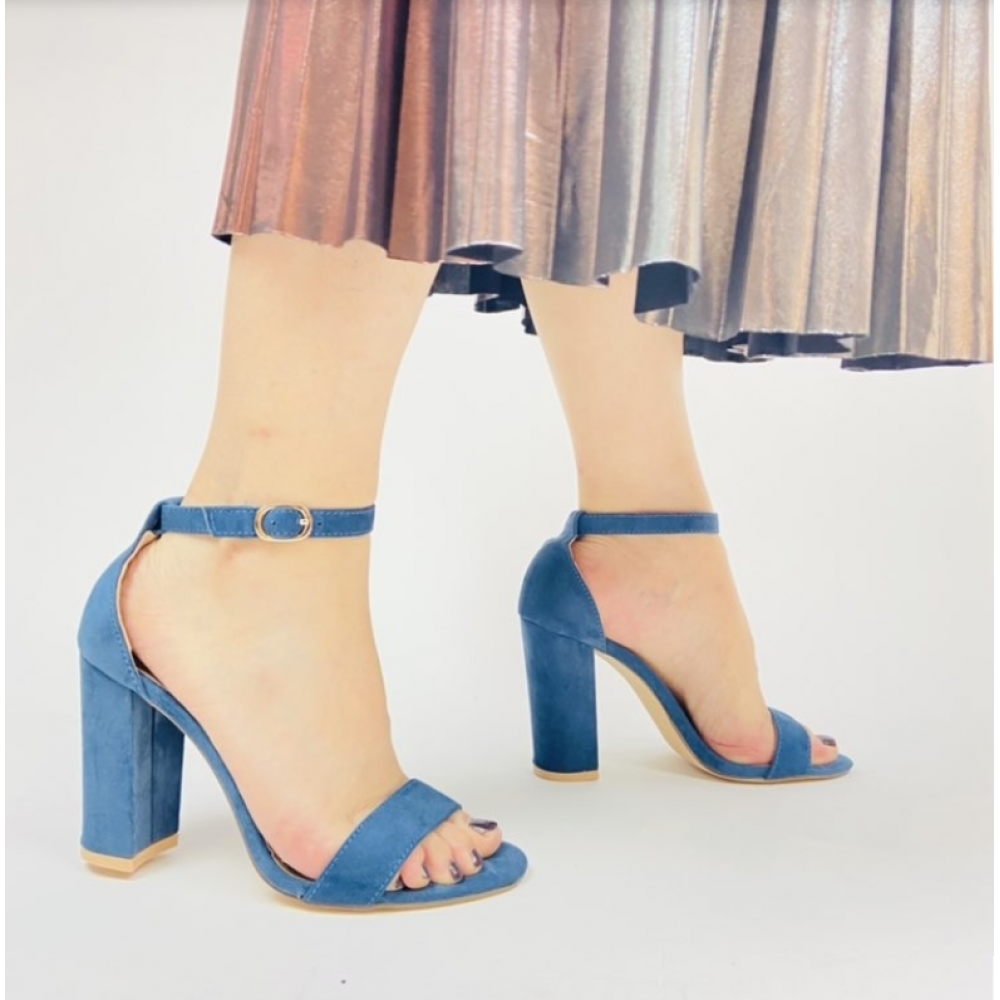 Sandal, blue block heel barely there sandal.