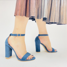 Sandal, blue block heel barely there sandal.