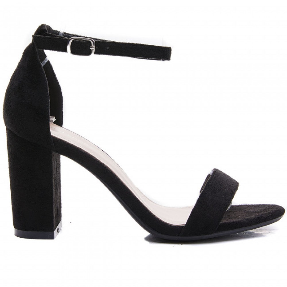Sandal, black suede block heel barely there sandal.