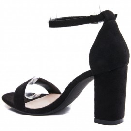 Sandal, black suede block heel barely there sandal.