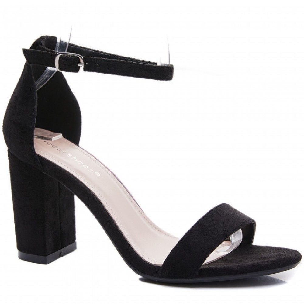 Sandal, black suede block heel barely there sandal.