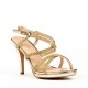 Sandal, high gold strappy sandal with a slight platform.