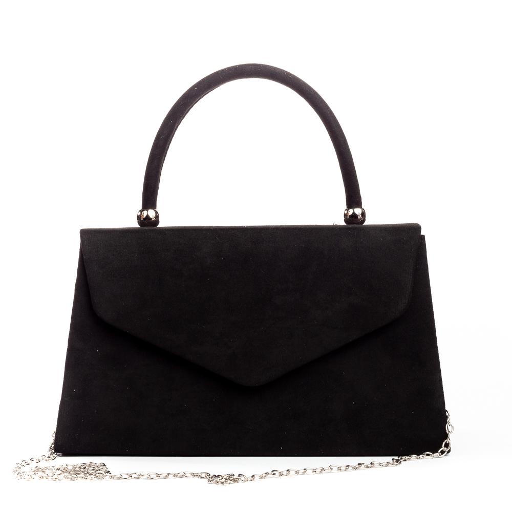 Bag, black suedette top handle dress bag