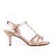Sandal, gold strappy dressy mid height sandal.