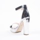 Sandal, high block heel 'barely there' silver sandal.