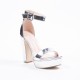 Sandal, high block heel 'barely there' silver sandal.
